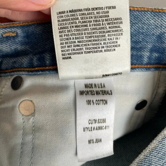 Agolde '90s Distressed Button-Fly High Rise Denim Straight Leg Jeans Blue 23 - Picture 9 of 10